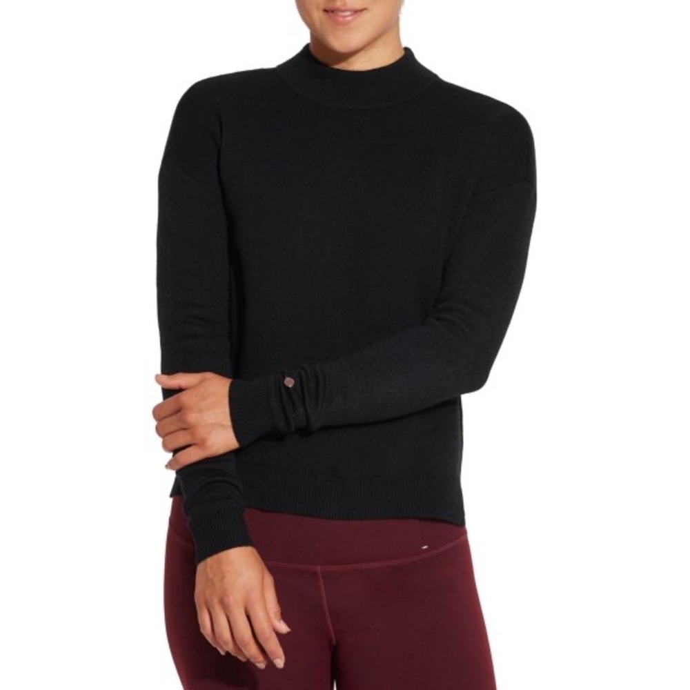 CALIA Effortless Mock Turtleneck Pullover - High/Low Sweater - Black - Small